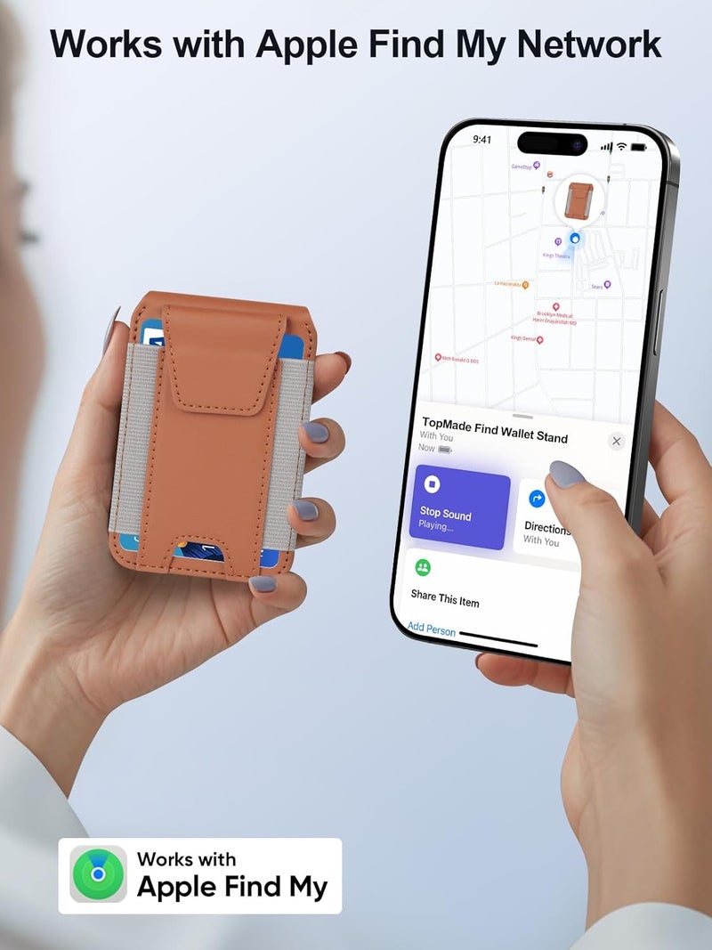 TopMade for Magsafe Wallet, Works with Apple Find My, Strongest Magnetic Wallet for iPhone 17/16/15/14/13/12 Series, Mganetic Card Holder with Adjustable Stand, 9 Cards Holder, Brown - Image 2